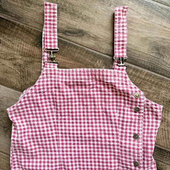Xhilaration Vintage 90s Gingham Button Overall Pinafore Dress, Red White,11 - Picture 3 of 8